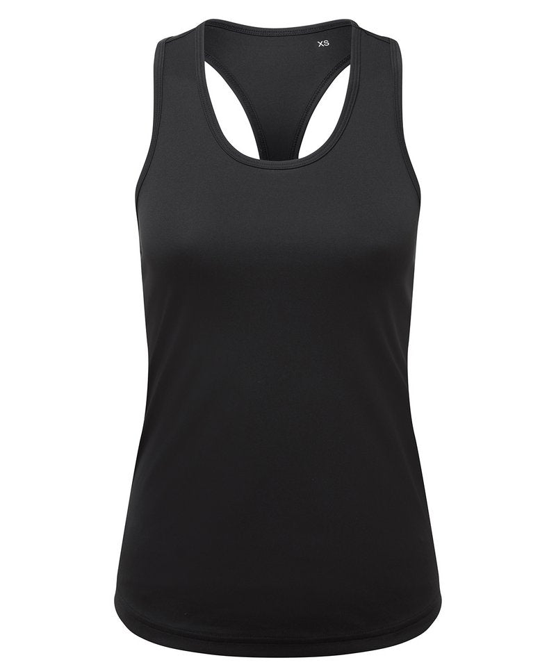Women’s Slim Racerback Performance Vest made from 100% recycled polyester, showcasing lightweight and breathable activewear for luxury workouts.