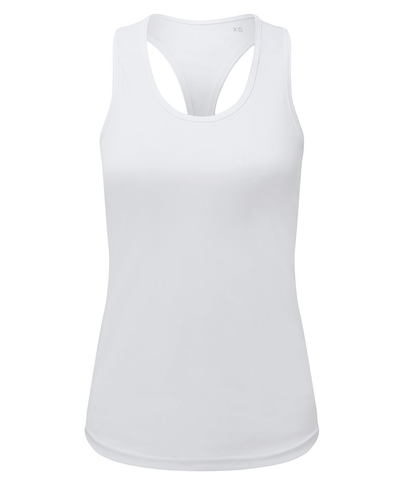 Stylish racerback performance vest by Earth Wardrobe, emphasizing sustainability and comfort, perfect for layering or solo wear in active pursuits.