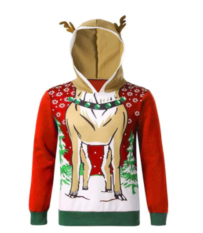 Eye-catching Autumn Reindeer Hoodie that combines comfort with style, tailored for festive occasions and family gatherings.