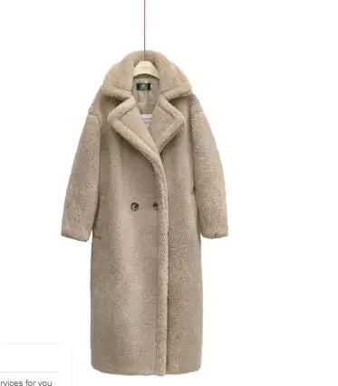 Long Winter Cashmere Lamb Winter Coat in elegant white, perfect for a luxurious winter look.