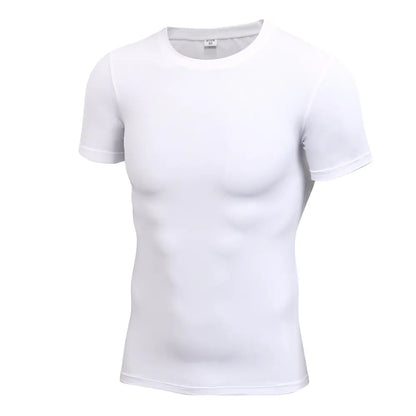 Men's Pro Fitness Compression T-Shirt in elegant white, designed for superior performance during workouts.