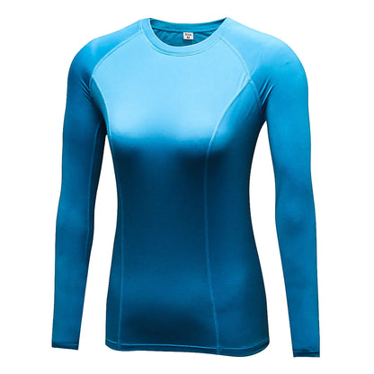 Luxury Women's PRO Compression Long Sleeve Running Shirt in Blue - Stylish and functional for both training sessions and everyday wear.