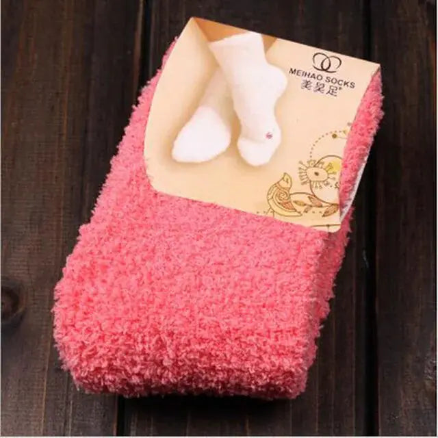 Women's Bed Socks Pure Color Fluffy Warm Winter Christmas