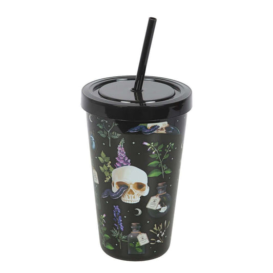 Elegant Venom & Vines Gothic Skull Tumbler with Straw, 550ml, showcasing luxurious skull and botanical detailing, perfect for sophisticated drinkware.