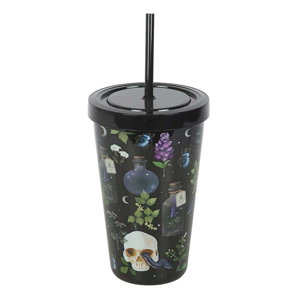 Stylish Venom & Vines Gothic Skull Tumbler, featuring intricate venomous plant motifs, a splendid addition to exclusive drinkware collections.