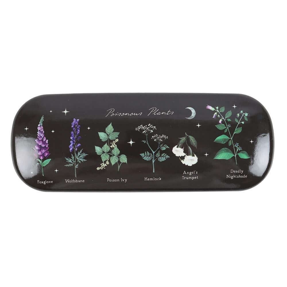 Elegant Gothic Vegan Leather Glasses Case featuring a striking skull and botanical print from the Venom and Vines Collection, perfect for stylish eyewear protection.