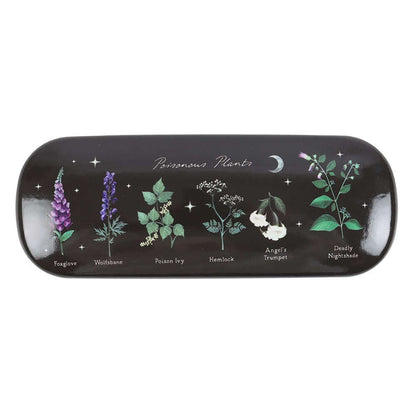Elegant Gothic Vegan Leather Glasses Case featuring a striking skull and botanical print from the Venom and Vines Collection, perfect for stylish eyewear protection.