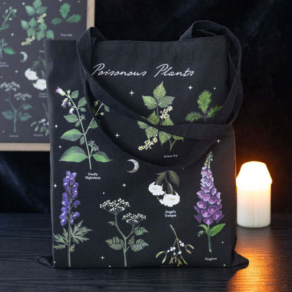 Stylish lifestyle image of the Gothic Poisonous Plants Tote Bag, emphasizing its durability and gothic charm for daily use.