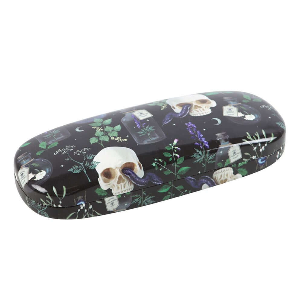 Luxury Gothic Gifts Venom & Vines All Over Print Glasses Case featuring striking skull and serpent design, perfect for stylish eyewear protection.