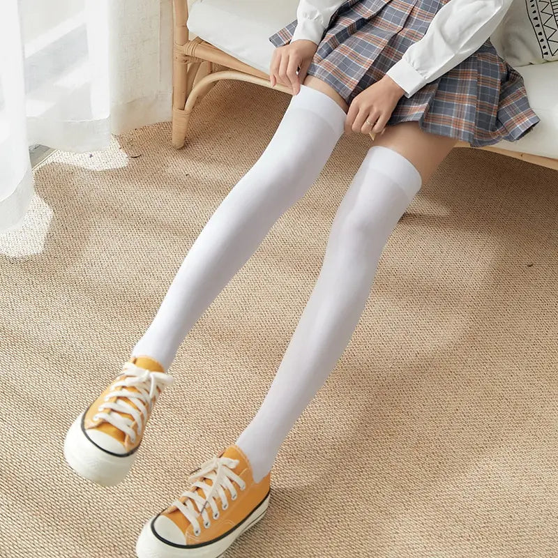 Women's Black White Soild Color Long Socks Stockings