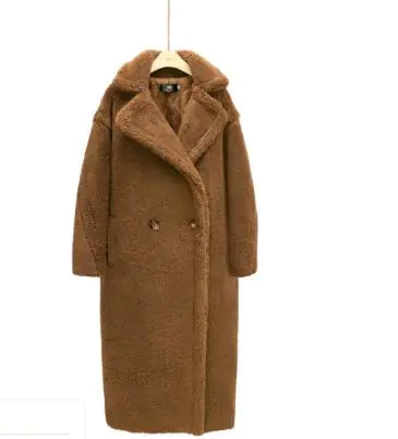 Long Winter Cashmere Lamb Winter Coat in rich brown, a luxurious choice for winter fashion.