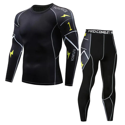 Sophisticated men's long sleeve compression set, showcasing a modern look and superior functionality.