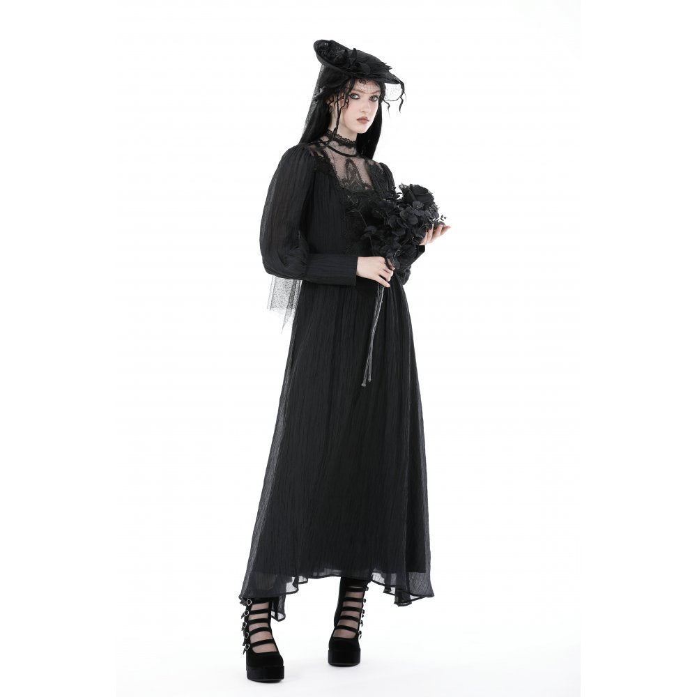 Back view of the Dark In Love Vidonia dress featuring long puff sleeves, emphasising its chic and contemporary punk rock aesthetic.