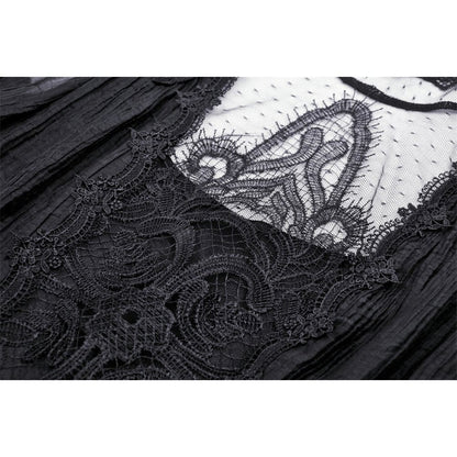 Dramatic close-up of the puff sleeves and high neck design of the Dark In Love Vidonia Dress, perfect for fashion-forward individuals.