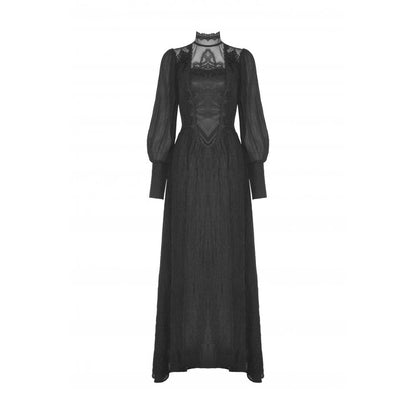 Back view of the Dark In Love Vidonia Dress, featuring the exquisite detailing of puff sleeves and fashionable high neckline.