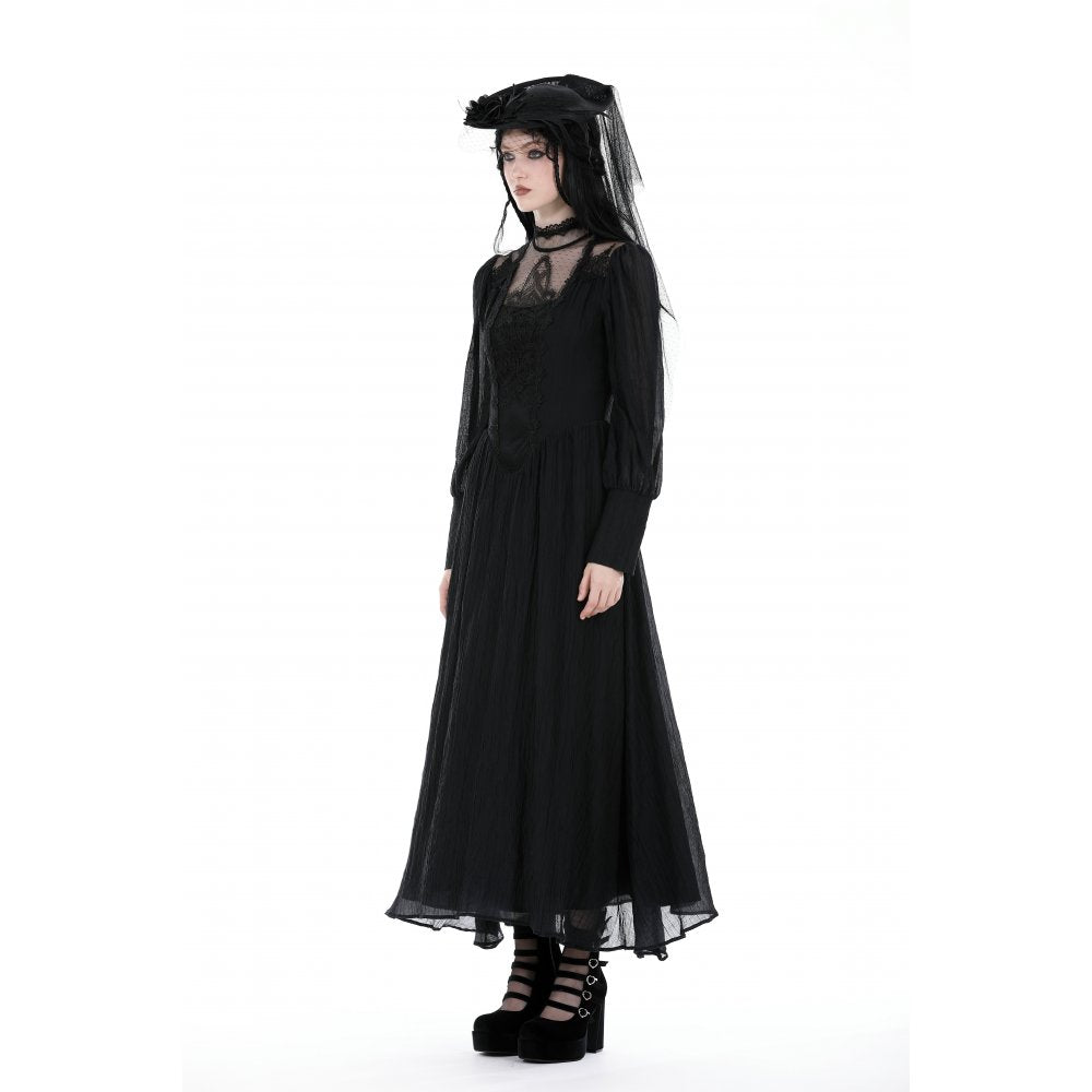 Elegant Dark In Love Vidonia high neck dress showcasing long puff sleeves, ideal for punk rock fashion enthusiasts.