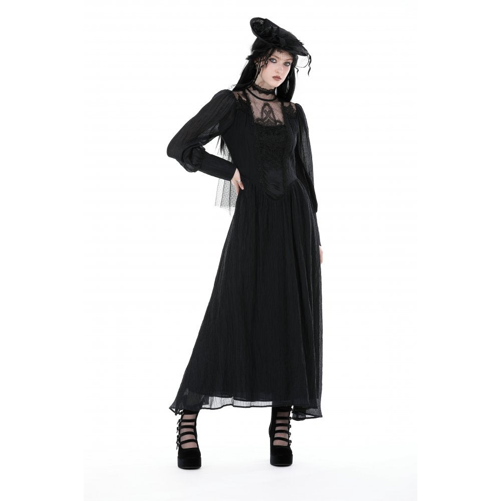 Model wearing the Dark In Love Vidonia high neck puff sleeve dress, illustrating its perfect fit and stylish silhouette.
