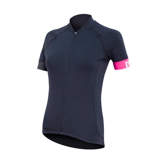 KYMIRA Women's Infrared Onyx Cycle Jersey showcasing elegant design and superior fit with SPF 35 protection, ideal for luxury cycling events.