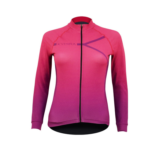 KYMIRA Women's Infrared PrO2 Long Sleeve Cycle Jersey elegantly designed for enhanced comfort, featuring a sleek hybrid fit and SPF 35 protection.