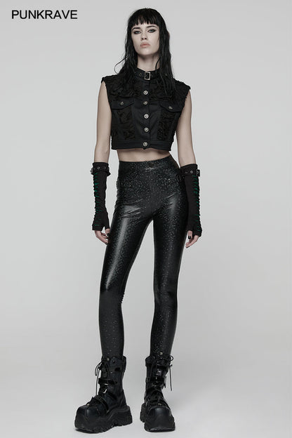 Elegant Punk Rave Ravenna Leggings showcasing a high-rise silhouette in a luxurious black prism finish with intricate buckle detailing.