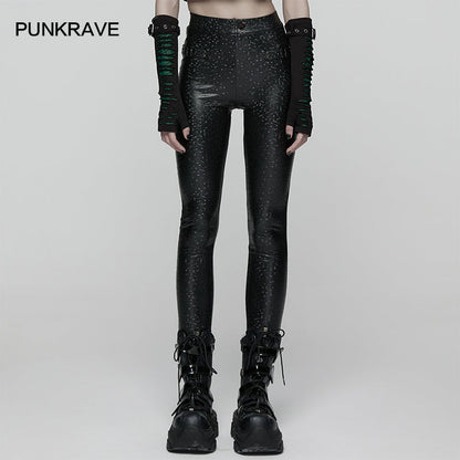 Model displaying the high-waisted Punk Rave Ravenna Leggings, complemented by functional back patch pockets and a striking prism effect with light reflections.