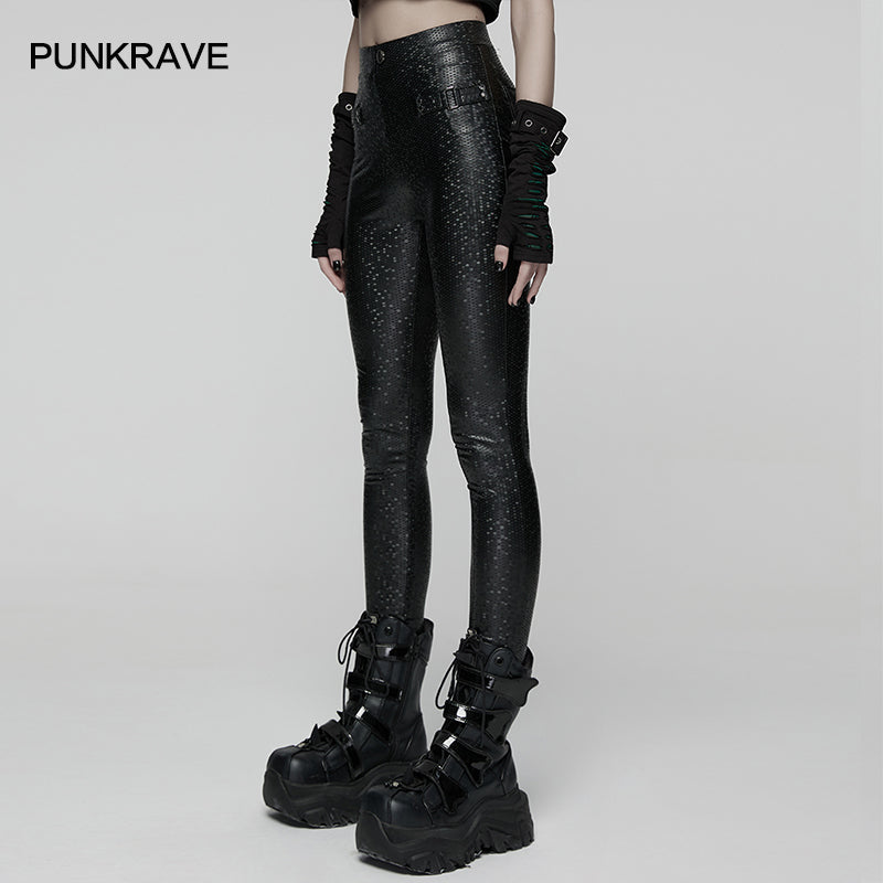 Punk Rave Ravenna Leggings – High-Rise Black Prism Finish with Buckle Detail and Pockets