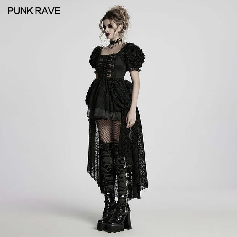 Close-up of floral details and rose buttons on the Punk Rave Lolita Sweet Dress, showcasing its exquisite craftsmanship and romantic design elements.