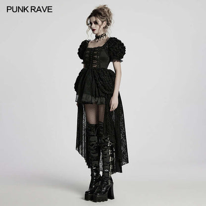 Close-up of floral details and rose buttons on the Punk Rave Lolita Sweet Dress, showcasing its exquisite craftsmanship and romantic design elements.