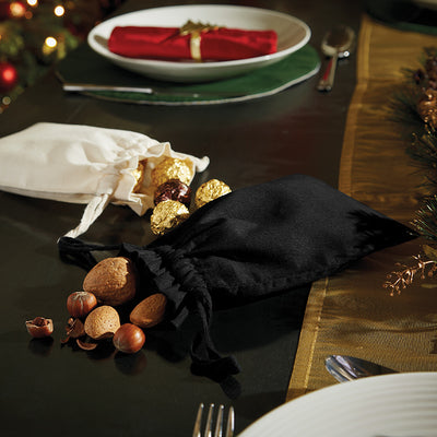 S size eco-friendly drawcord bag made from luxury organic cotton, perfect for stylish storage.