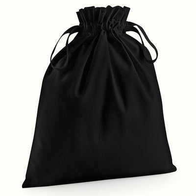 L size luxury organic cotton drawcord bag, elegantly crafted with a sustainable focus for versatile use.