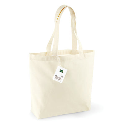 Eco-Friendly Organic Cotton Shopper Bag in lifestyle setting, illustrating its chic use for environmentally conscious shopping.