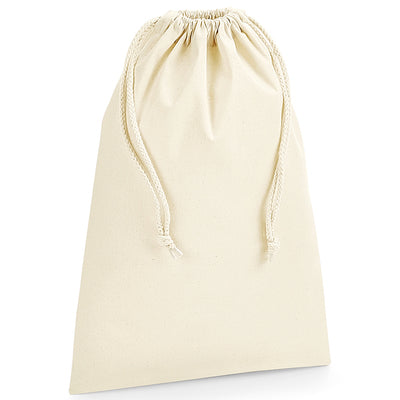 Elegant Organic Premium Cotton Stuff Bag showcasing its durable double drawcord closure, ideal for eco-conscious consumers.