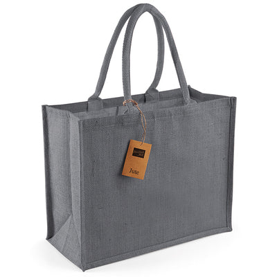 Luxurious laminated jute shopping bag featuring sturdy cotton handles, dimensions of 42x33x19cm perfect for fashionable shopping excursions.