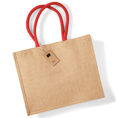Sustainable laminated jute shopping tote with cotton handles, a perfect blend of style and practicality for discerning shoppers.