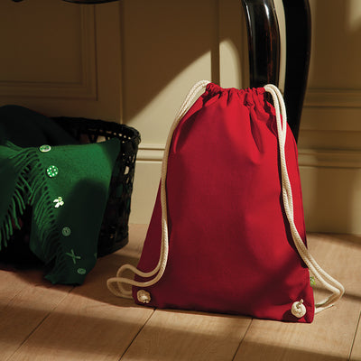 Elegant Premium Earthaware Organic Gymsac features eco-friendly heavyweight cotton fabric, ideal for sustainable fashion.