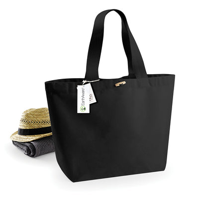 Luxurious Organic Cotton XL Marina Tote Bag featuring a stylish wooden toggle closure, ideal for sustainable fashion enthusiasts.