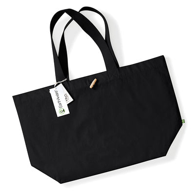 Elegant Organic Cotton XL Marina Tote with durable webbing carry handles, showcasing its spacious 30L capacity, perfect for eco-conscious style.