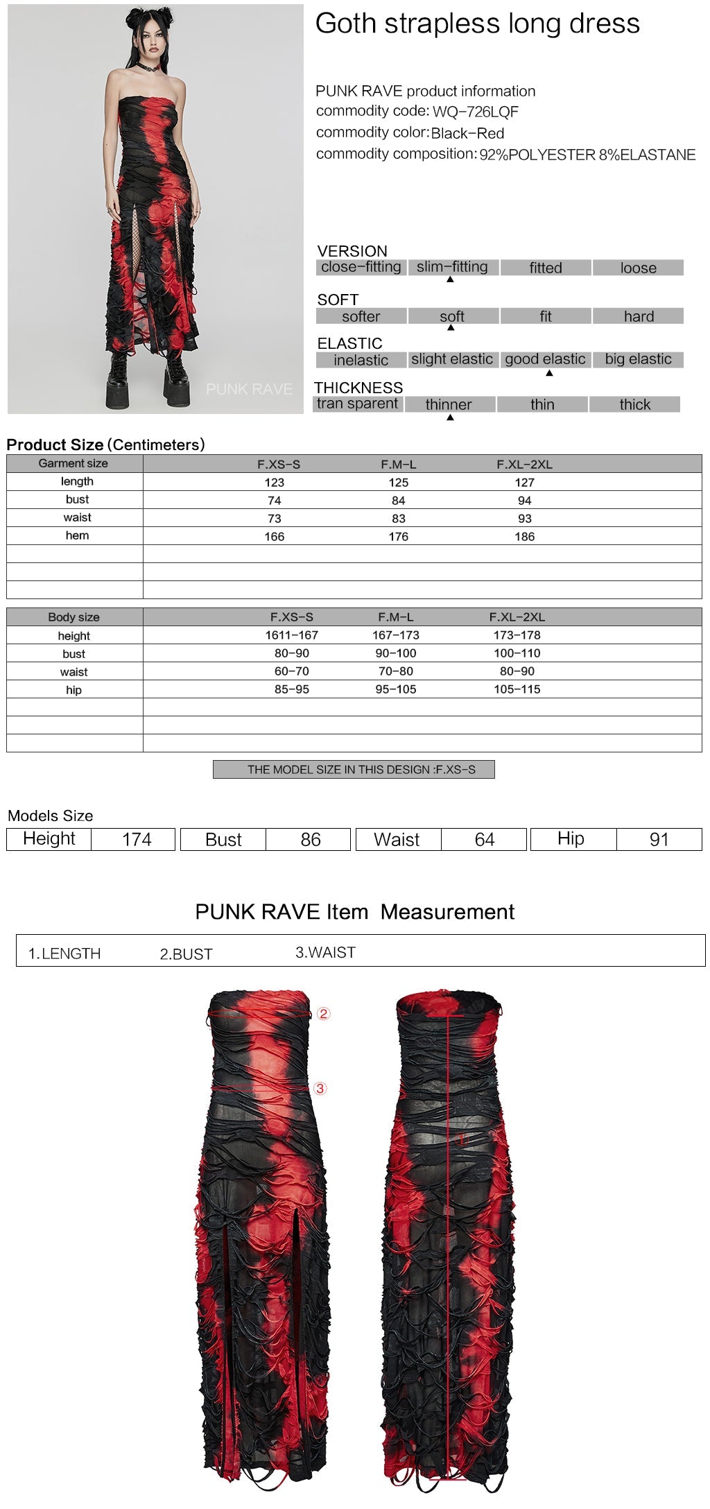 Luxurious distressed red and black maxi dress with high splits - Punk Rave Ebril showcasing unique edge style, perfect for bold fashion statements.