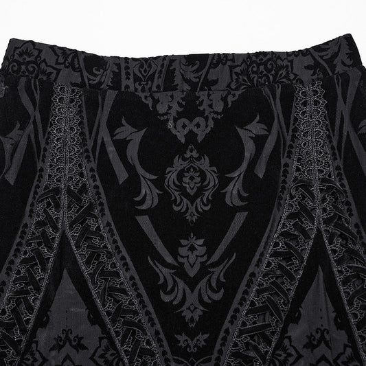 Close-up of the luxurious velvet fabric of the Punk Rave Konstantina Maxi Skirt, showcasing the unique burnout pattern and sophisticated texture.