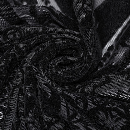 Elegant Punk Rave Konstantina Velvet Maxi Skirt showcasing intricate ribbon lacing and a luxurious burnout design