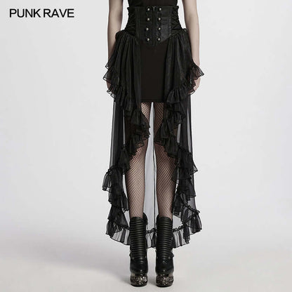 Elegantly arranged, showcasing the symmetrical laces that add a romantic touch to the Punk Rave Dila skirt, perfect for a feminine yet edgy look.