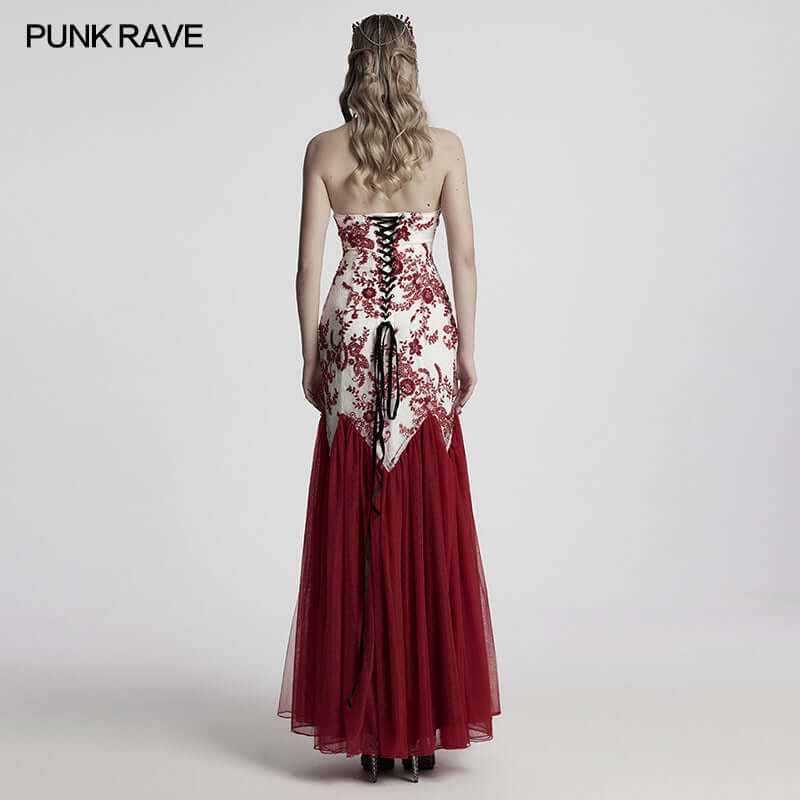 Close-up view of the exquisite sequin floral lace detail on the Punk Rave Eladia Gothic Glamorous Dress.