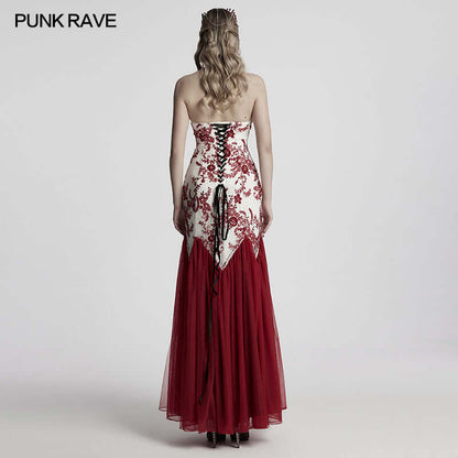 Close-up view of the exquisite sequin floral lace detail on the Punk Rave Eladia Gothic Glamorous Dress.