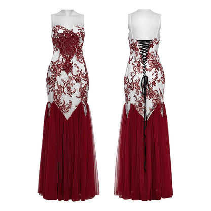 Side view of Punk Rave Eladia dress featuring its unique Gothic front decal and dreamy gauzy skirt.