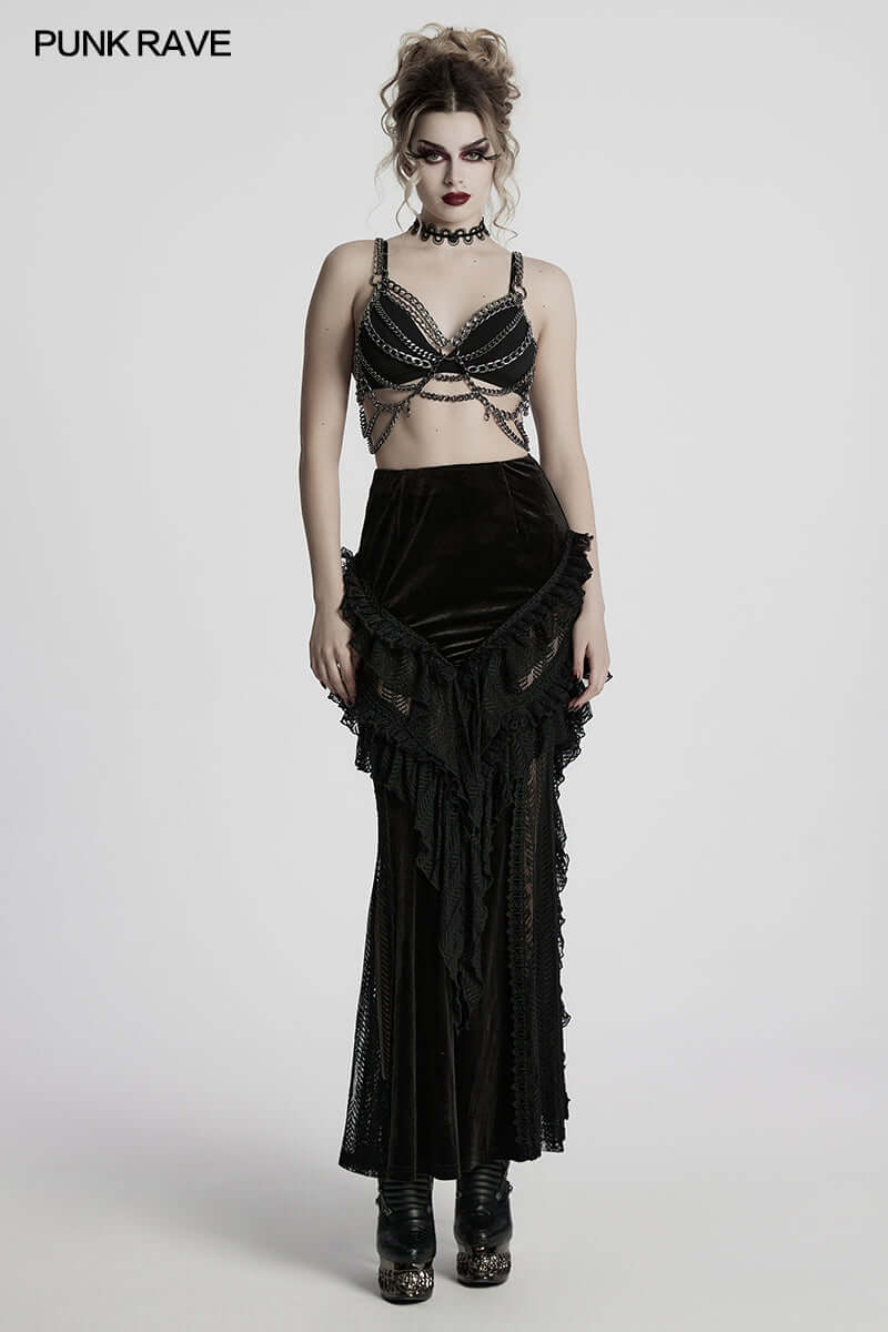 Versatile display of the Punk Rave Anslie Aluminium Chain Dress, styled both as a single piece and separated into two distinct fashion statements.