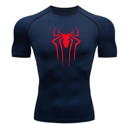 Close-up view of the Spiderman Compression T-Shirt by Dazzling Dreams Studio, highlighting its dynamic fit and vibrant colours.