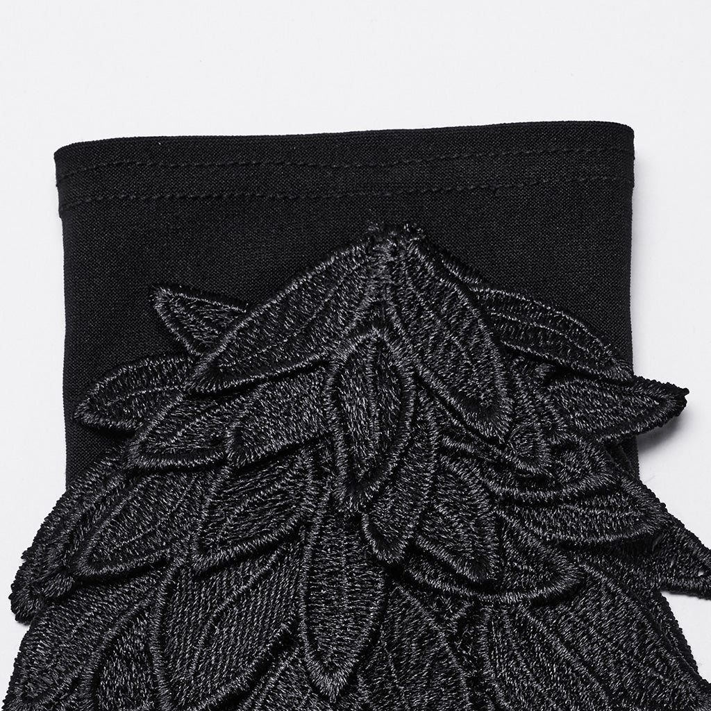 Close-up view of the meticulous embroidery on the Punk Rave Alectrona Gothic Claw Gloves, showcasing luxurious craftsmanship and fierce style.