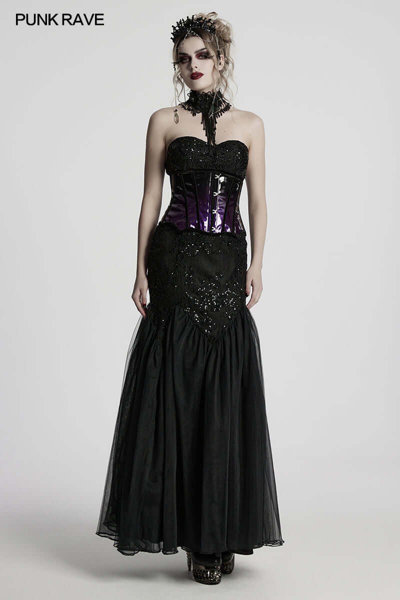 Punk Rave Effie Headband featuring black crystals and chain tassels, handcrafted gothic elegance for exquisite occasions.