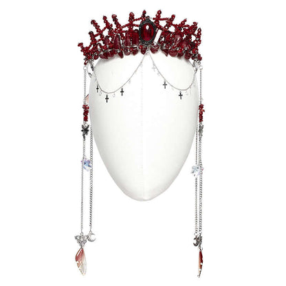 Model wearing the Punk Rave Effie Red Crystal Headband, embodying the perfect blend of rebellious attitude and high-end alternative fashion.