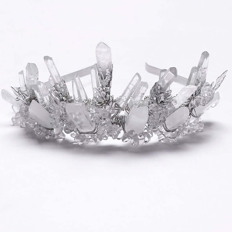 Handcrafted Punk Rave white crystal headband featuring a frosted crown design for luxurious style.